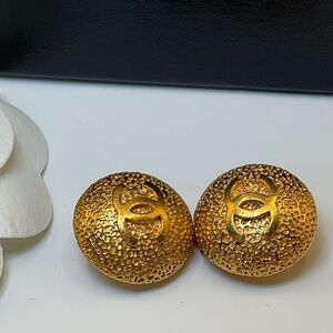 Chanel Textured Button Clip On Earrings